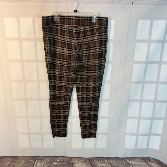 Loft yellow and black plaid thicker knit pull on leggings size  xl - Picture 3 of 6